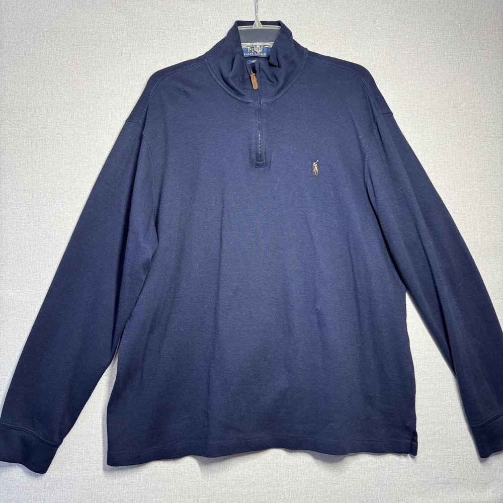 Polo Ralph‎ Lauren Sweater Mens XL Navy Quarter Zip Mock Neck Pullover Pony Logo